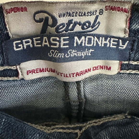 VTG Men's Petrol Grease Monkey Slim Straight Distressed Jeans Size 34 Blue Denim - Picture 2 of 10